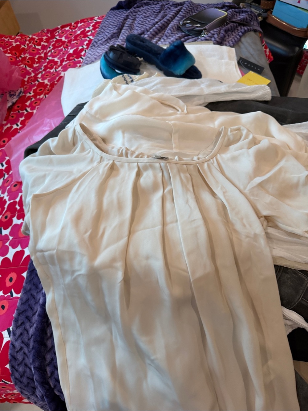 Joie Cream Pleated Silk Blouse